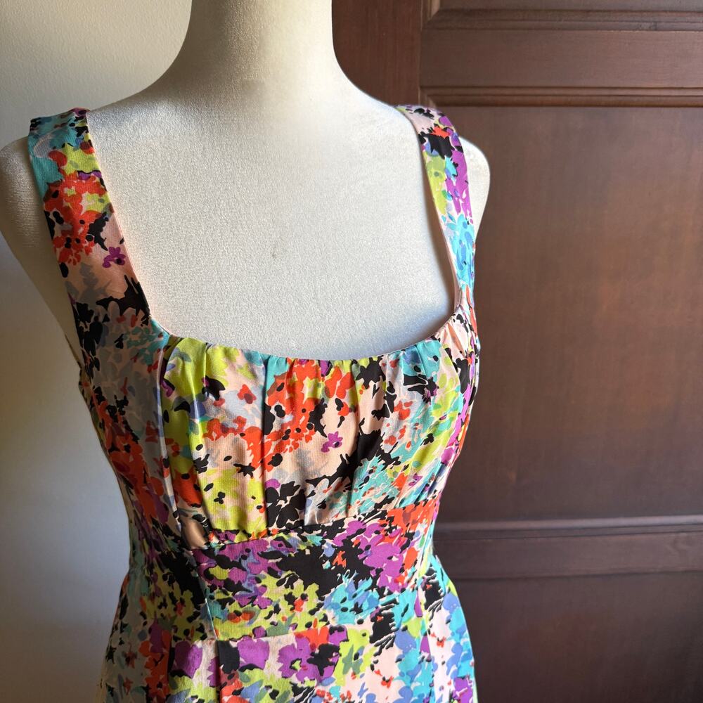 NANETTE LEPORE | Silk Psychedelic Floral Square Neck Cocktail Dress Size 2 - Picture 10 of 12